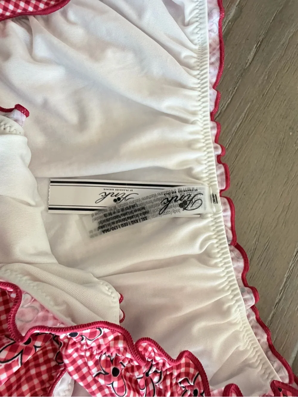 Pink x Frankies Bikinis gingham flower print bikini